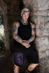 goth sweat shorts with raven print graphic