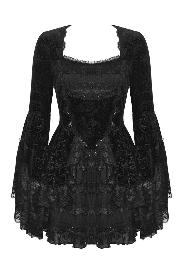 Coquette Flocked Vampire Velvet Dress - dresses - VampireFreaks - Dark In Love