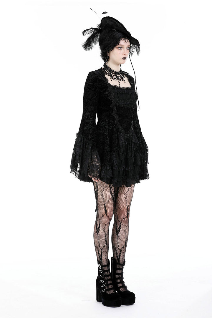 Coquette Flocked Vampire Velvet Dress - dresses - VampireFreaks - Dark In Love