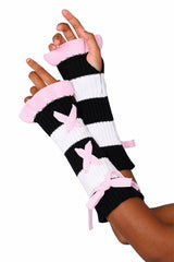 creepy cute pink ruffled and striped gloves