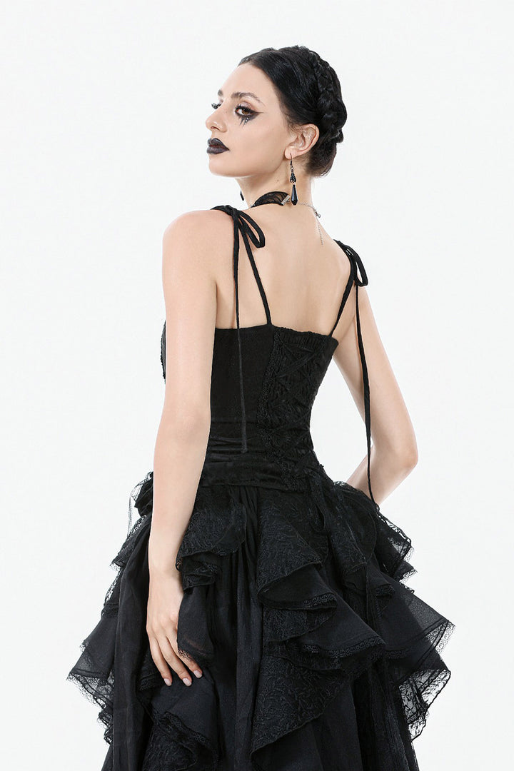 lace-up back black Jacquard tank top 