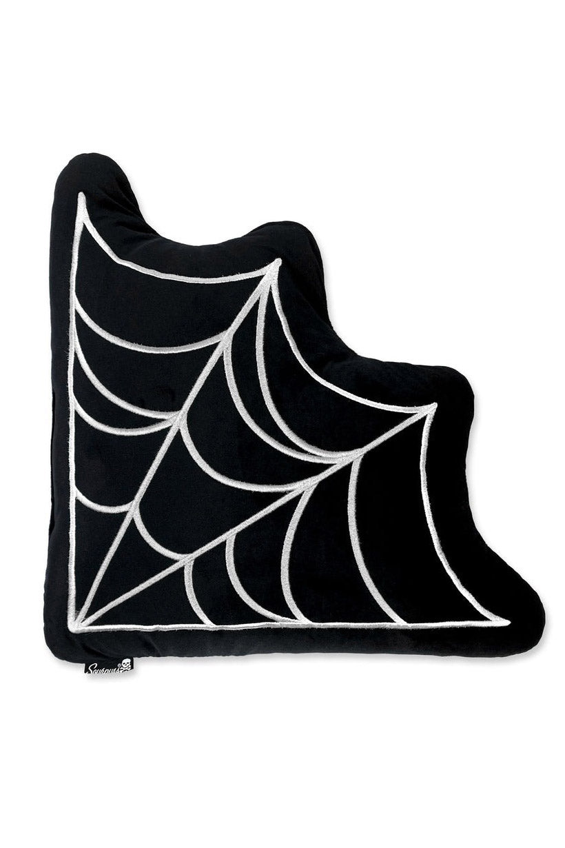 Corner Web Pillow [BLK/WHT] - housewares - VampireFreaks - Sourpuss