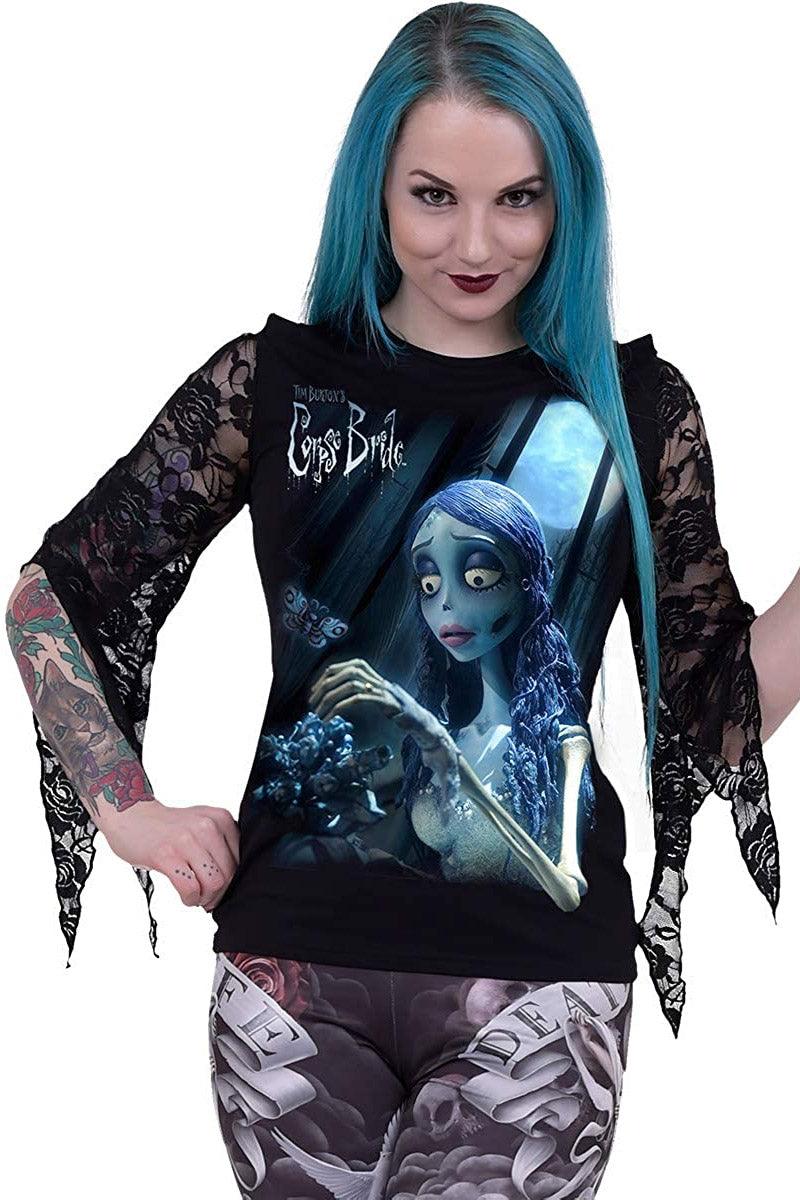 Corpse Bride Lace Sleeve Top [Glow in the Dark] - womens tops - VampireFreaks - Spiral