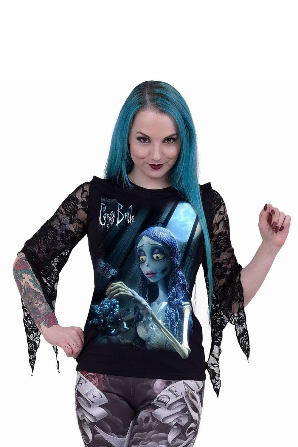 Corpse Bride Lace Sleeve Top [Glow in the Dark] - womens tops - VampireFreaks - Spiral