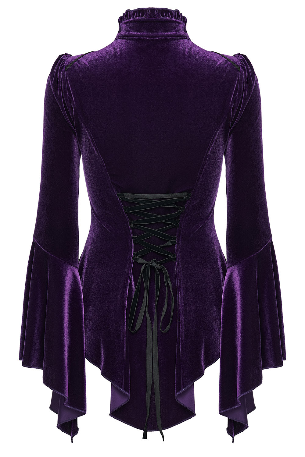 womens lace-up vintage inspired high ruffle collar top