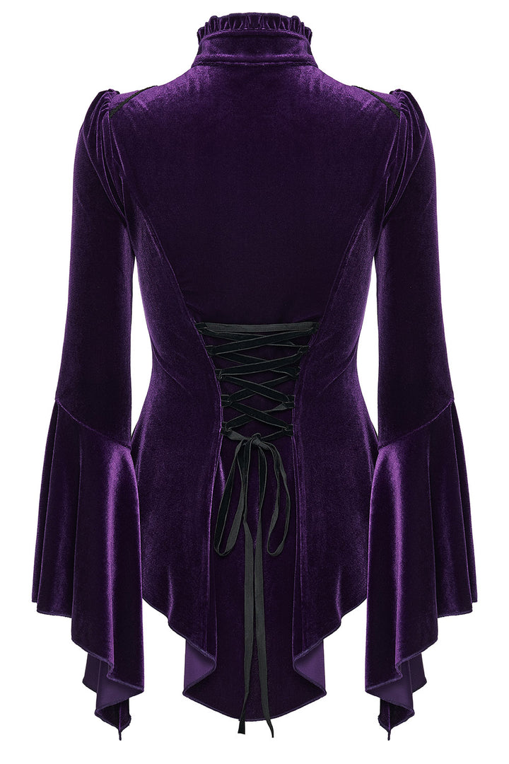 womens lace-up vintage inspired high ruffle collar top