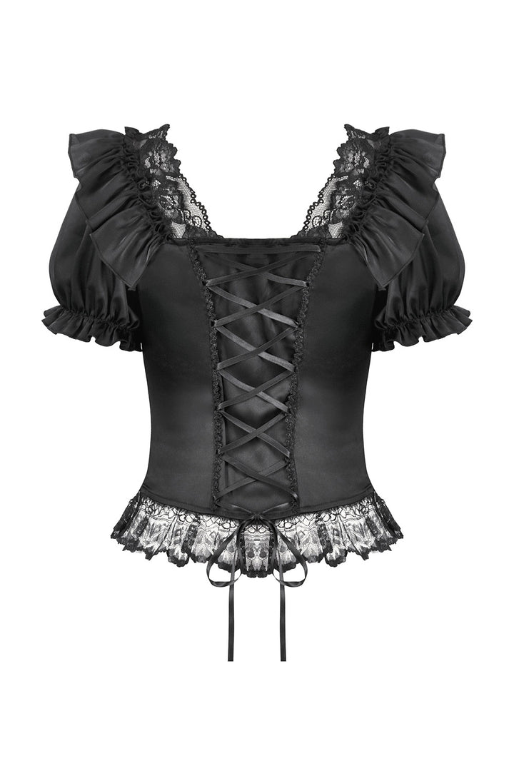 corset lace-up gothic puffed shoulder shirt
