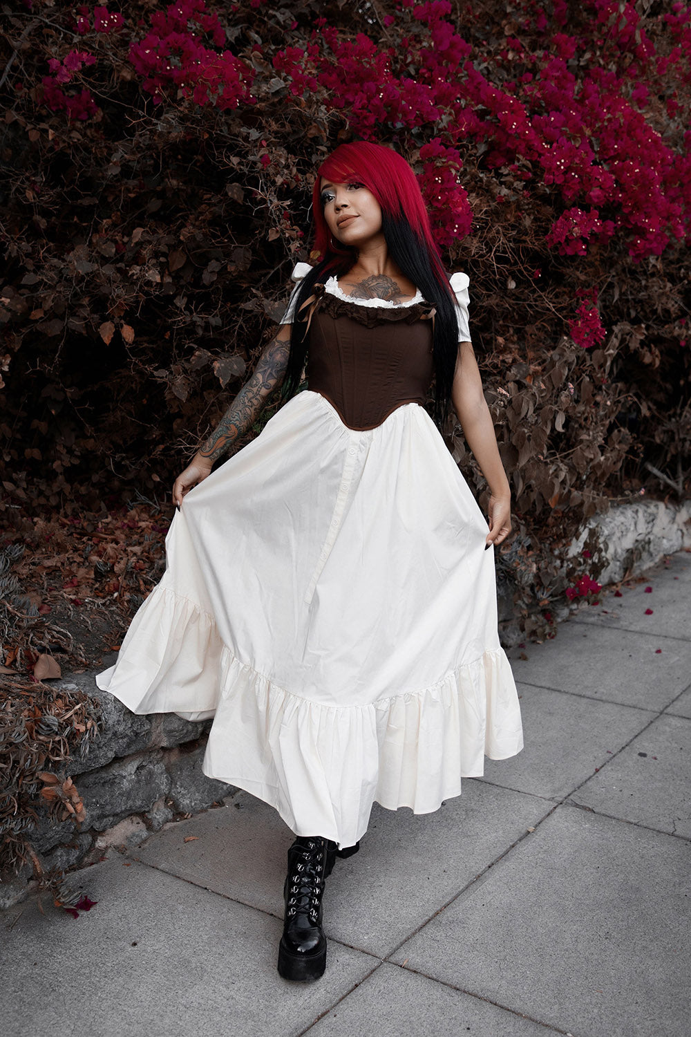 dark fairytale brown lace ruffle corset