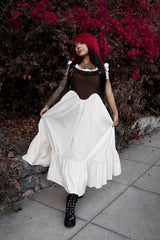 dark fairytale brown lace ruffle corset
