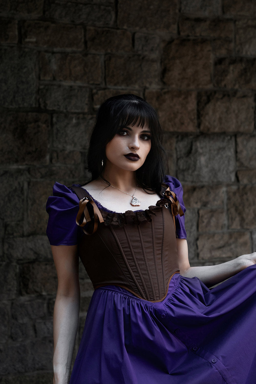 dark brown lace ruffle corset