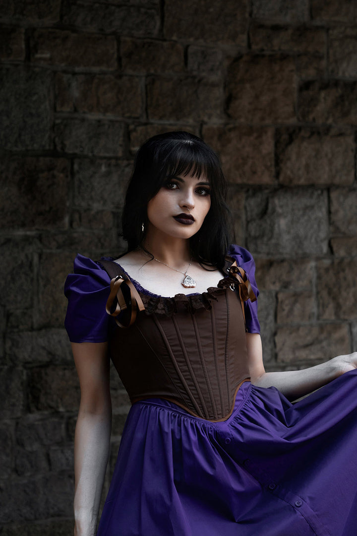 dark brown lace ruffle corset
