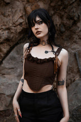 brown lace ruffle corset