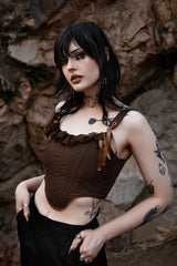 brown lace ruffle corset top