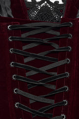 red and black velvet and lace goth grunge womens tank top corset with paneled construction that accentuates the silhouette