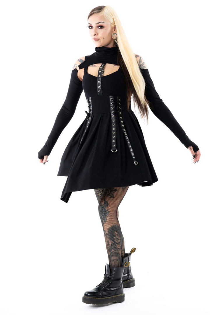 womens grunge goth long sleeve midi dress