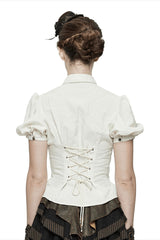 white cotton steampunk puff shoulder blouse
