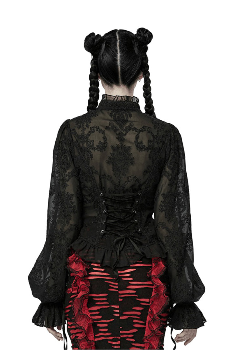 flared cuff high collar corset top