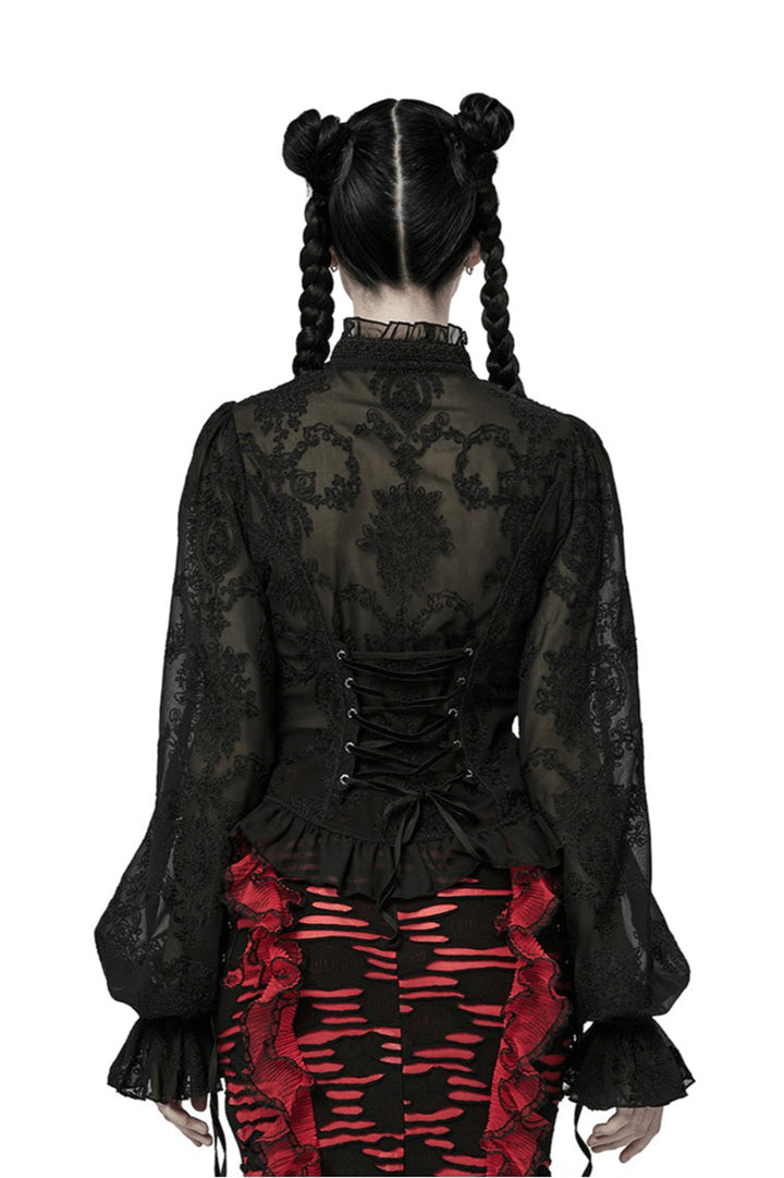 flared cuff high collar corset top