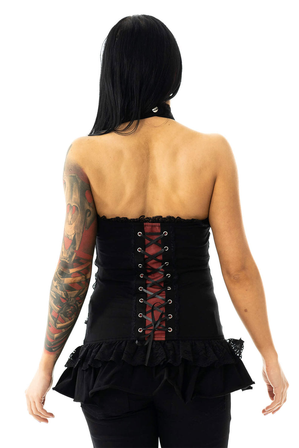 ruffled hem red and black vintage goth top