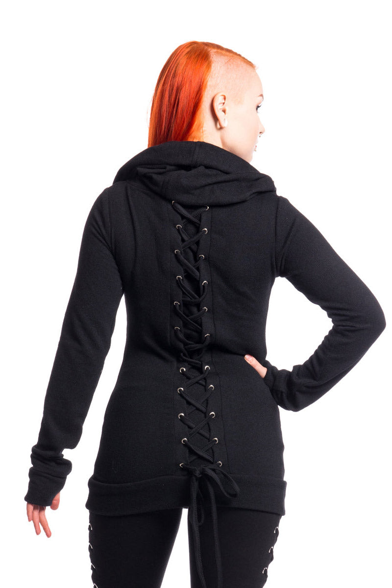 womens corset lacing hoodie coat