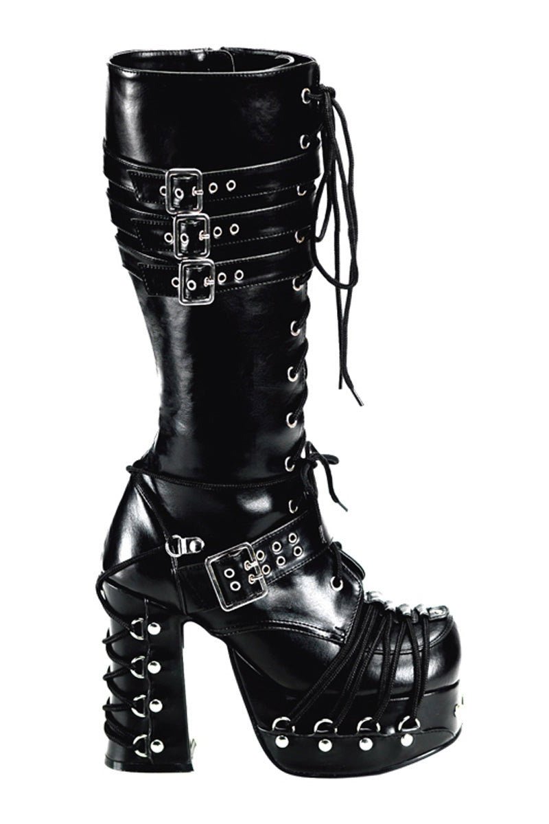 Corset Knee - High Punk Boots [CHA206/B/PU] - womens shoes - VampireFreaks - Demonia