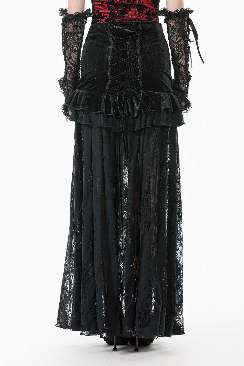 lace-up long lace maxi skirt