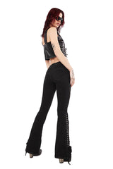 womens low-waisted corset lace-up bell bottom flared pants 