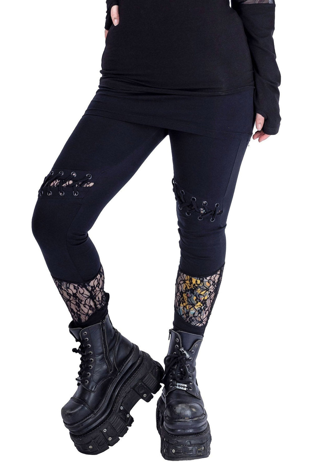 womens cut out leggings with lace underneath