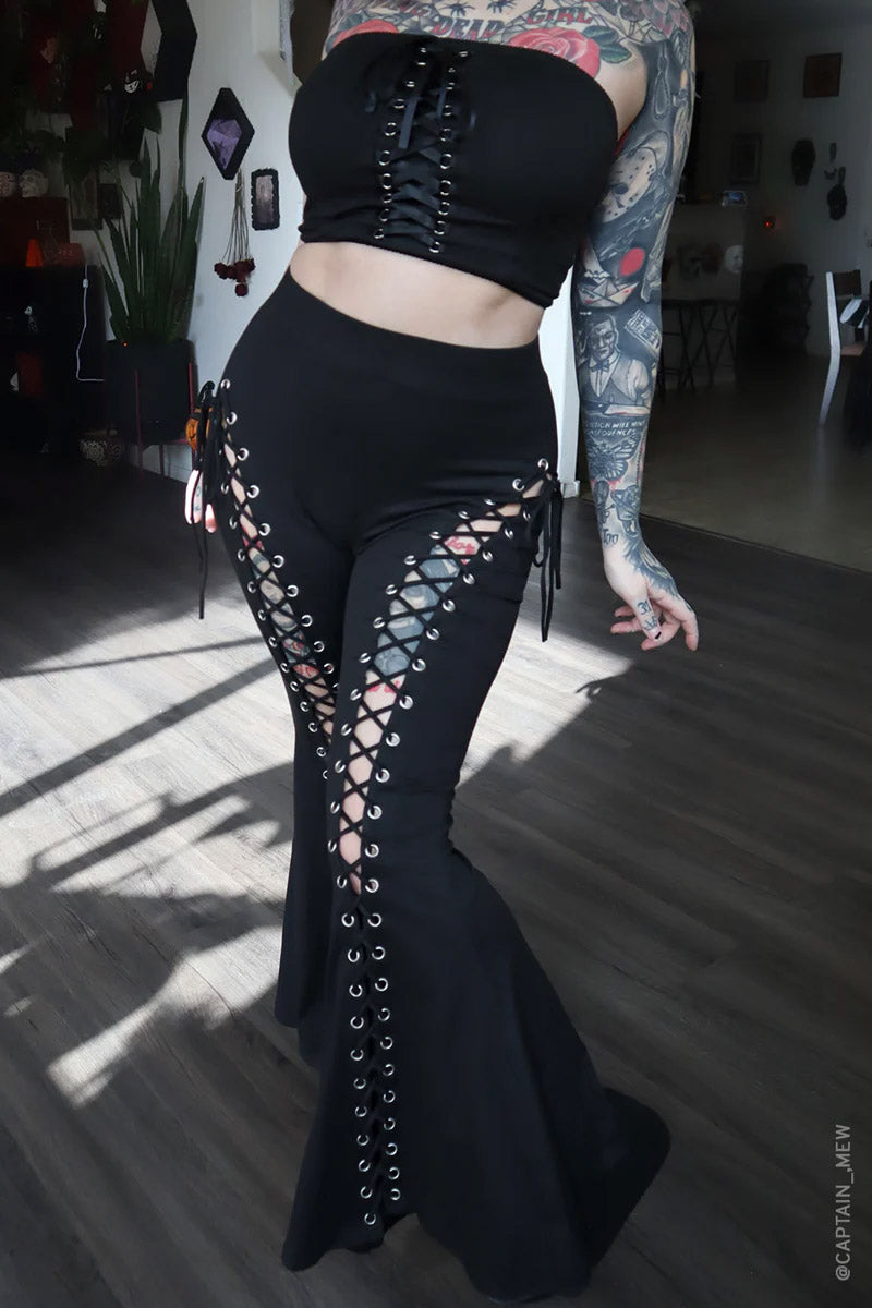 womens corset lacing punk flared pants