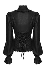 high ruffled collar long sleeve ruffled hem gothic blouse