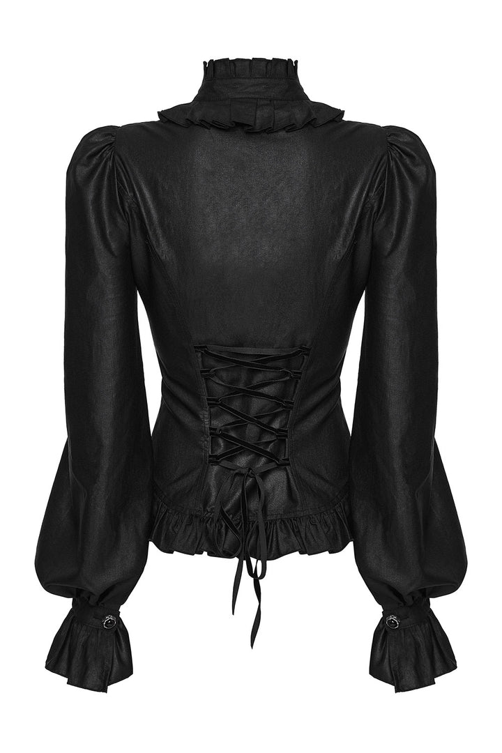 high ruffled collar long sleeve ruffled hem gothic blouse