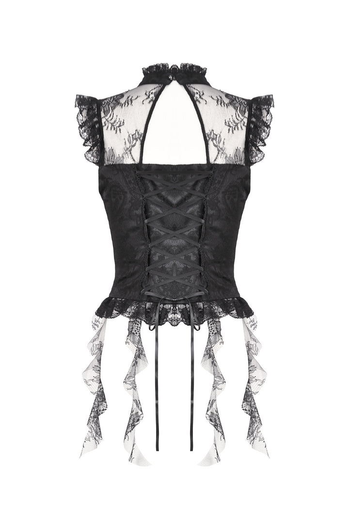 victorian corset ruffled hem damask tank top