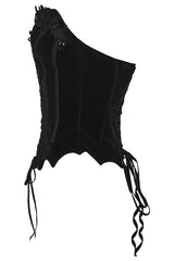 side view of womens black corset with Premium velvet fabric with gentle luster delivers soft, comfortable touch from Punk Rave