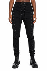 black lace-up corset skinny jeans