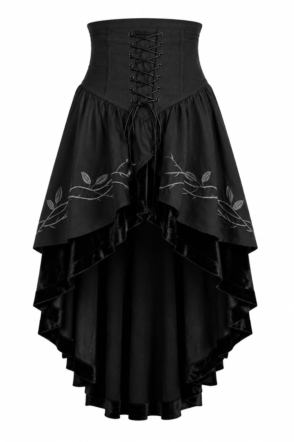 black embroidered corset high low hem skirt