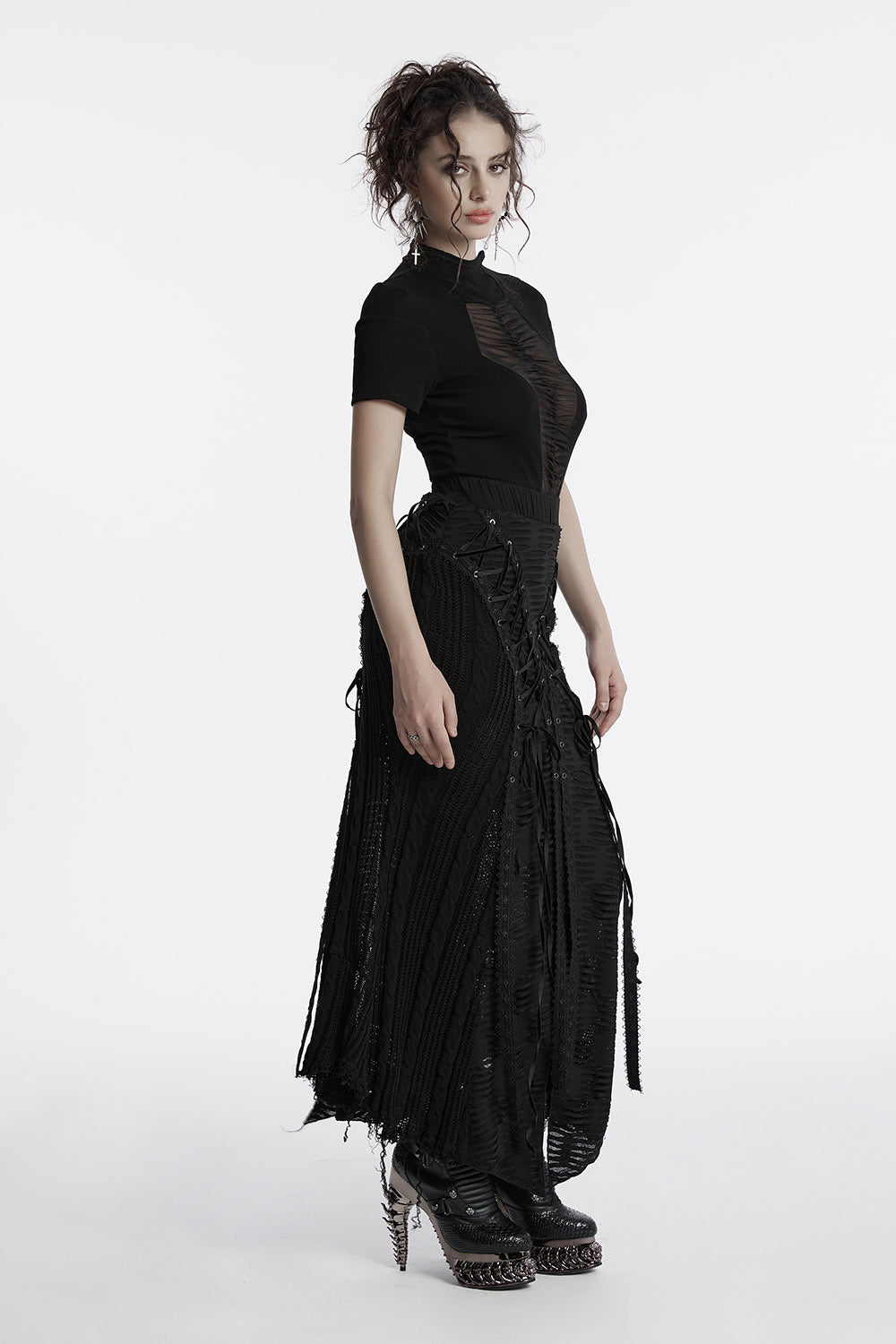 lace-up corset long maxi skirt