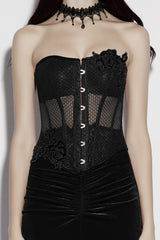 embroidered gothic black bustier top