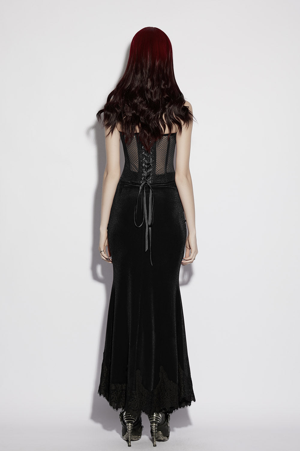 black fishnet embroidered gothic black bustier top