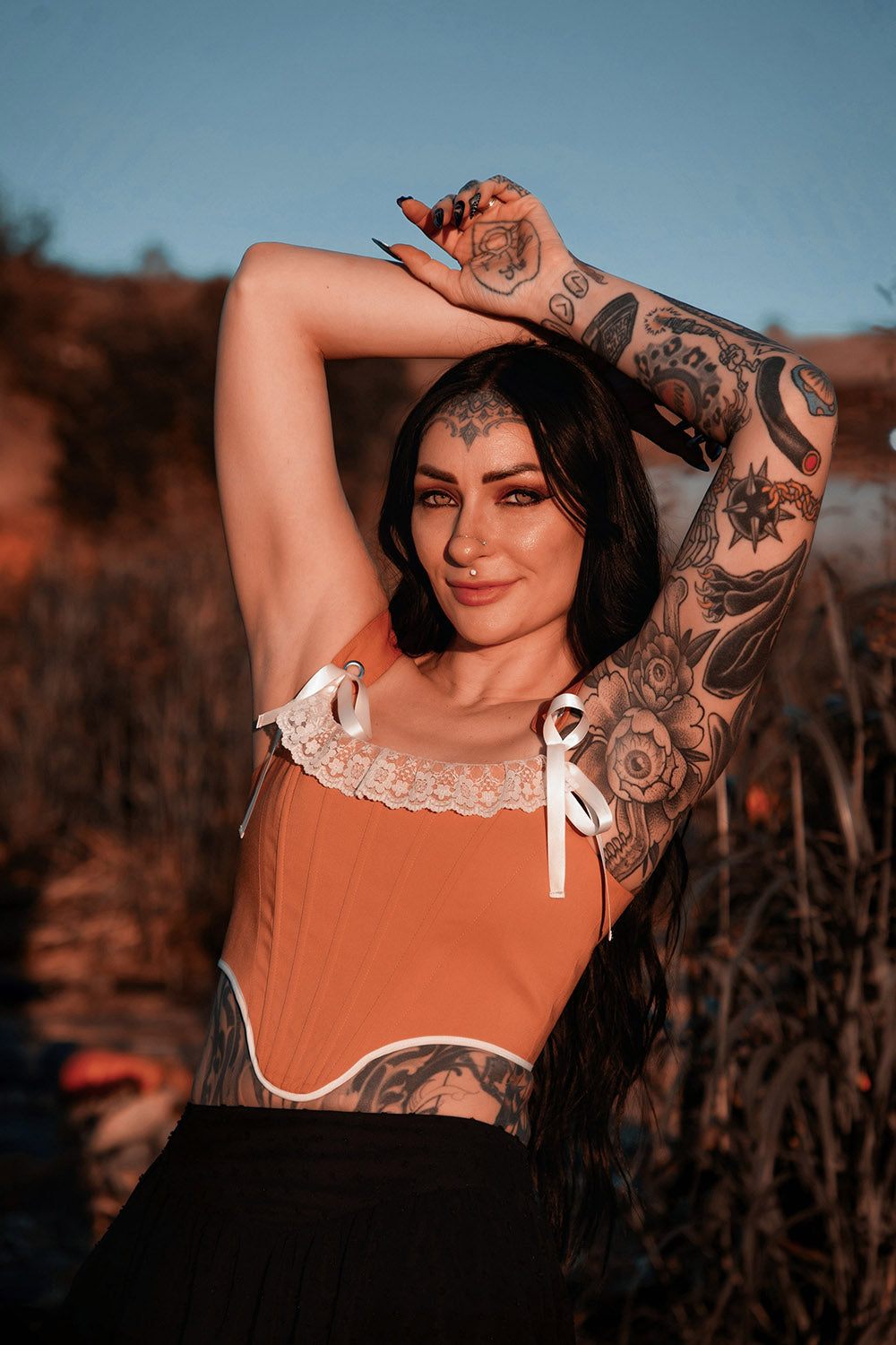 womens romantic vintage inspired lace-up brown corset top
