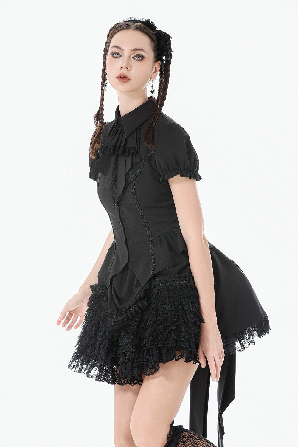 black coquette puff sleeve gothic blouse