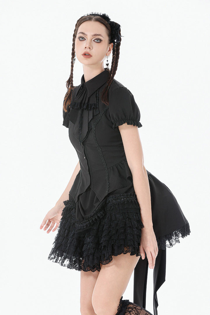 black coquette puff sleeve gothic blouse