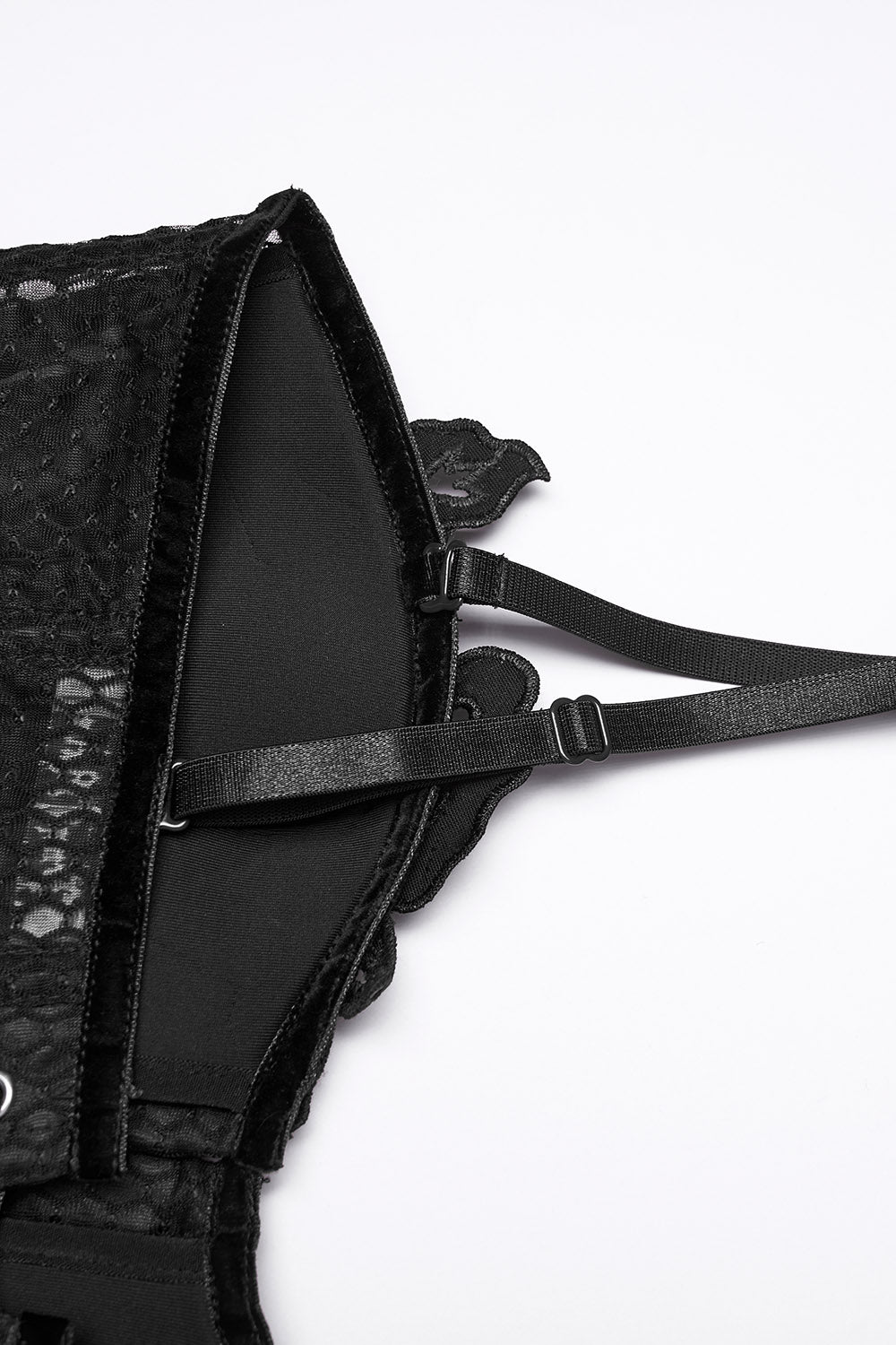 lace-up embroidered gothic black bustier top with front clasp close