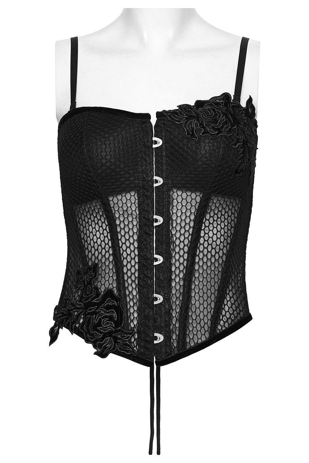 lace-up embroidered gothic black bustier top