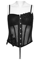 lace-up embroidered gothic black bustier top