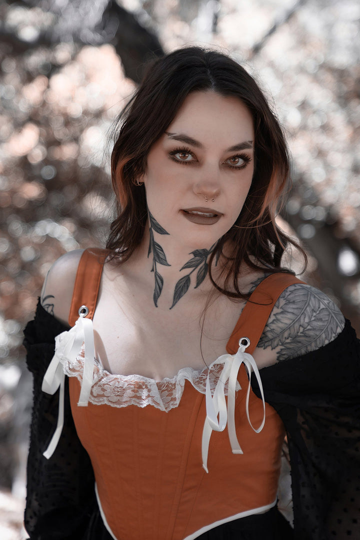 lively ghosts lace-up brown corset top