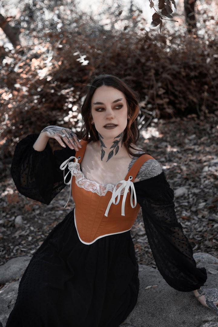 ruffle lace lace-up brown corset top