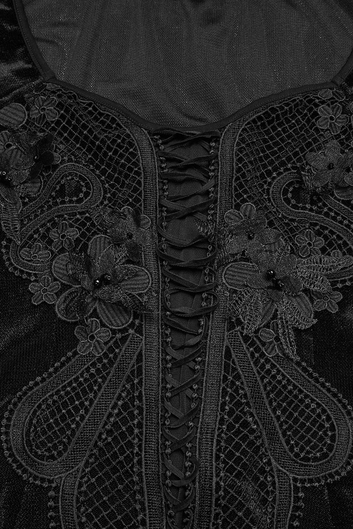embroidered and flower applique gothic long sleeve lace top