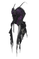 purple and black lace sweetheart neckline corset with lace mesh sides