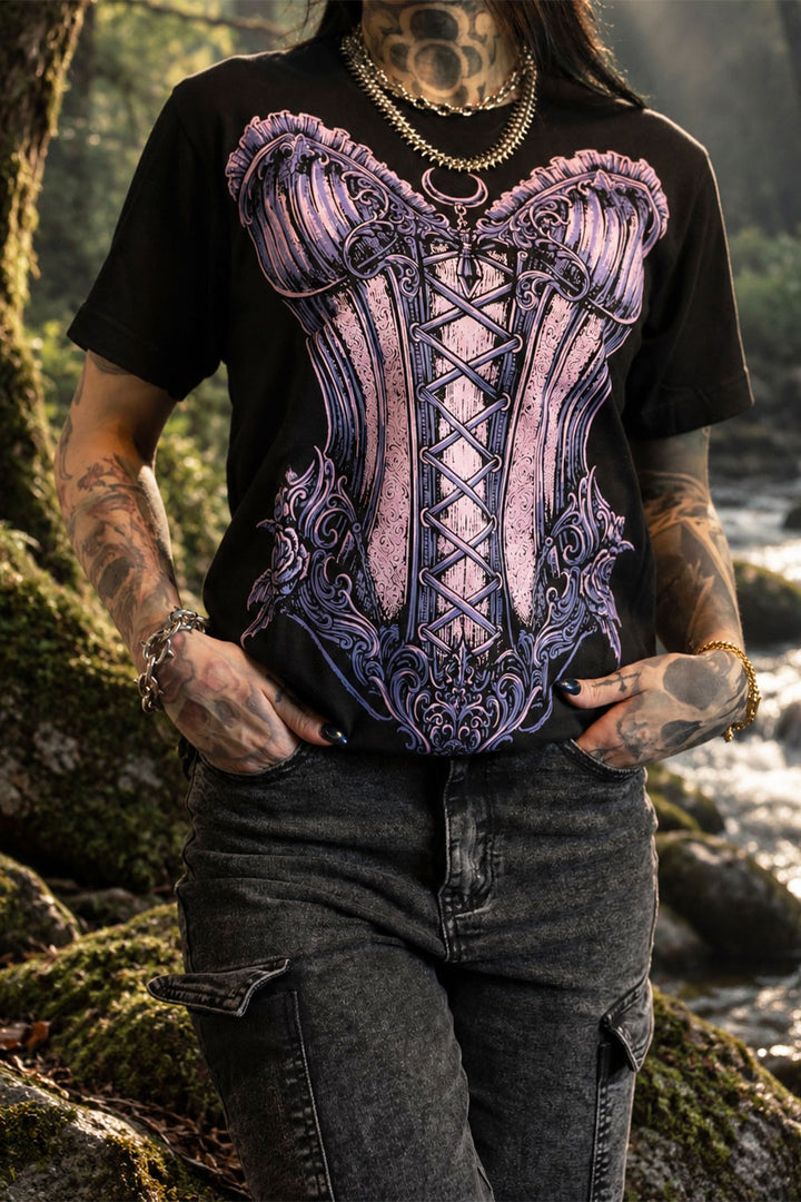 gothic corset graphic t-shirt