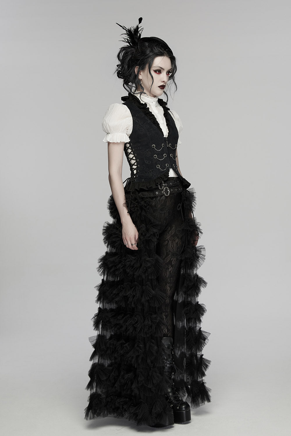 womens gothic black lace-up corset waistcoat 
